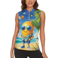Funny Hawaii Mango Women Sleeveless Polo Shirt Tropical Summer Beach Mascot Vacation
