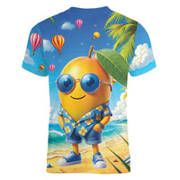 Funny Hawaii Mango Women V-Neck T-Shirt Tropical Summer Beach Mascot Vacation