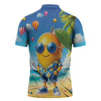 Funny Hawaii Mango Zipper Polo Shirt Tropical Summer Beach Mascot Vacation