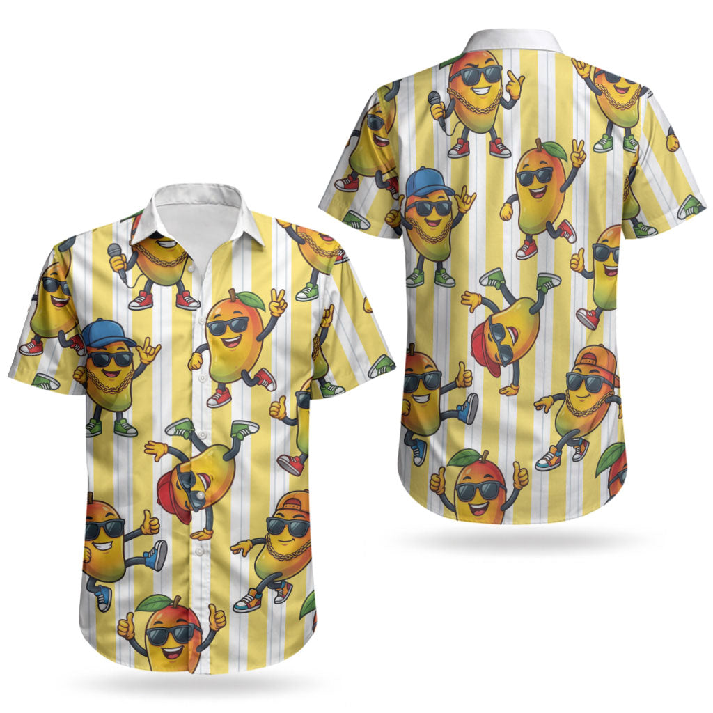Funny Hawaii Mango Hip Hop Cartoon Couples Matching Long Sleeve Bodycon Dress and Hawaiian Shirt Summer Beach Party