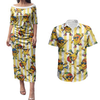 Funny Hawaii Mango Hip Hop Cartoon Couples Matching Puletasi and Hawaiian Shirt Summer Beach Party