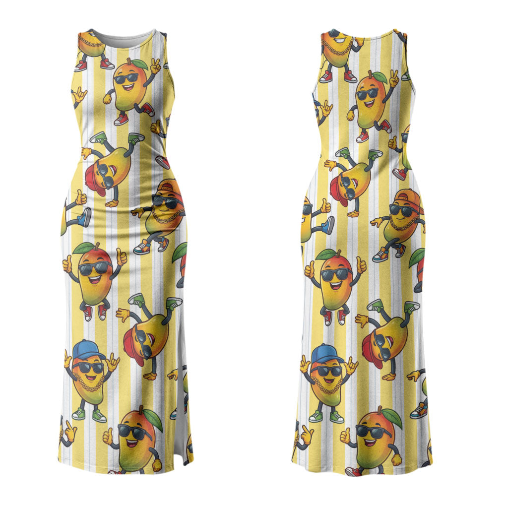 Funny Hawaii Mango Hip Hop Cartoon Couples Matching Tank Maxi Dress and Hawaiian Shirt Summer Beach Party