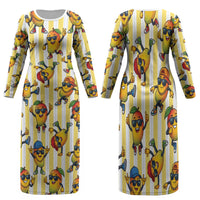 Funny Hawaii Mango Hip Hop Cartoon Family Matching Long Sleeve Bodycon Dress and Hawaiian Shirt Summer Beach Party