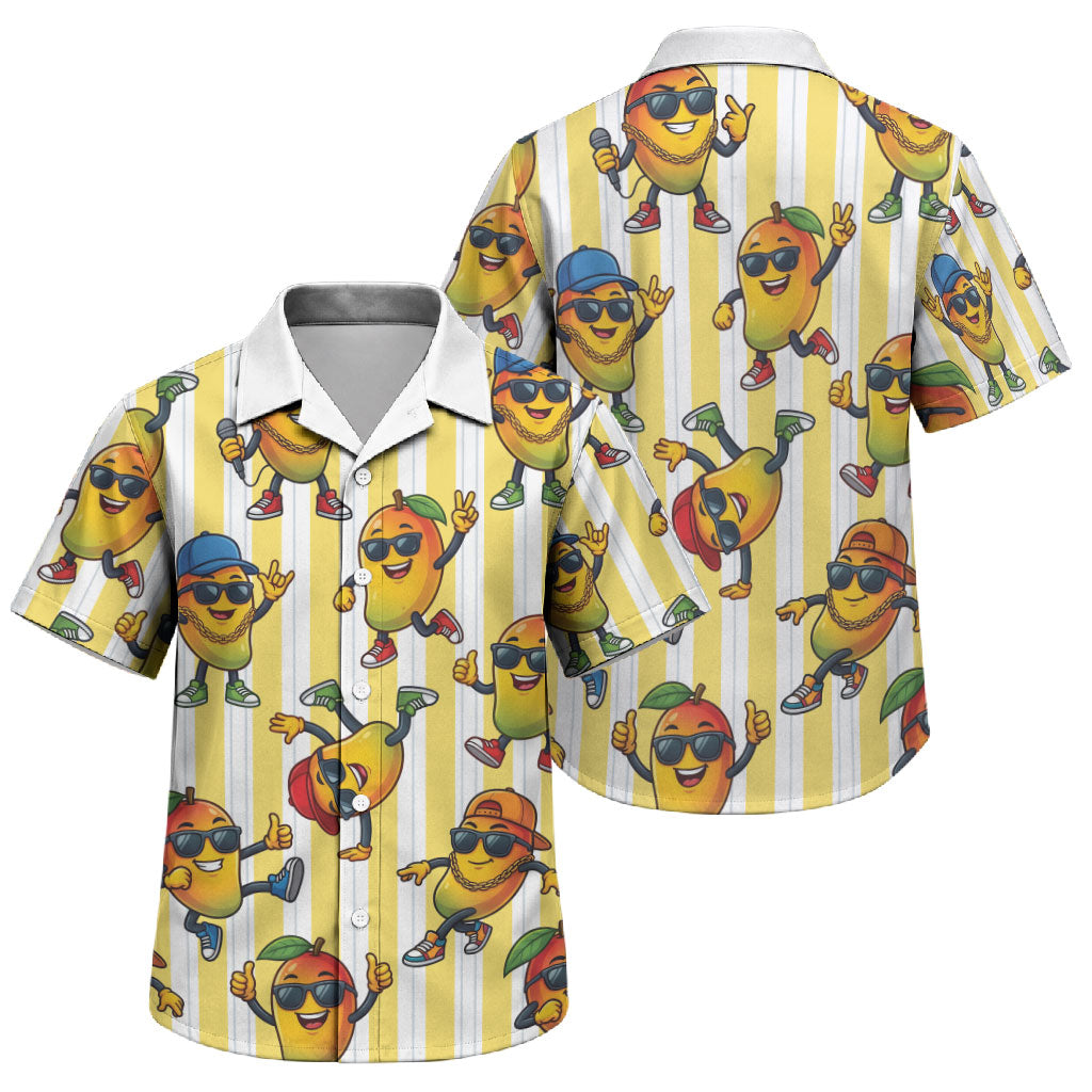 Funny Hawaii Mango Hip Hop Cartoon Family Matching Off Shoulder Short Dress and Hawaiian Shirt Summer Beach Party