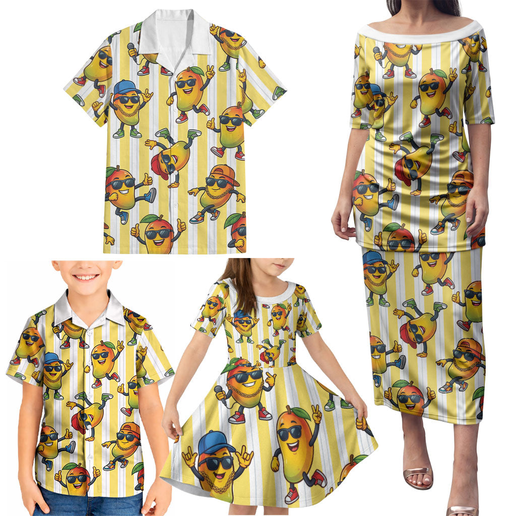 Funny Hawaii Mango Hip Hop Cartoon Family Matching Puletasi and Hawaiian Shirt Summer Beach Party