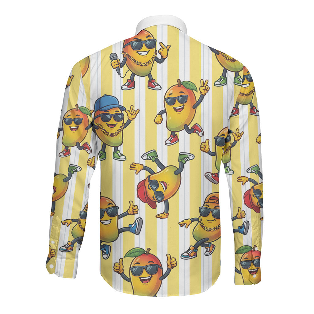 Funny Hawaii Mango Hip Hop Cartoon Long Sleeve Button Shirt Summer Beach Party