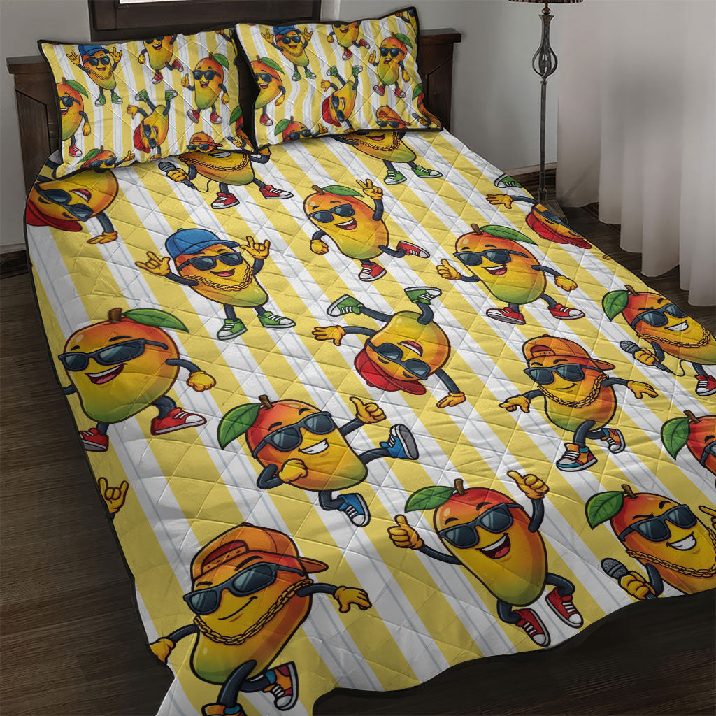 Funny Hawaii Mango Hip Hop Cartoon Quilt Bed Set Summer Beach Party