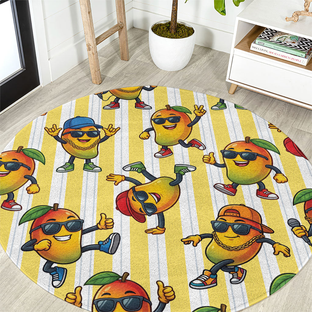 Funny Hawaii Mango Hip Hop Cartoon Round Carpet Summer Beach Party