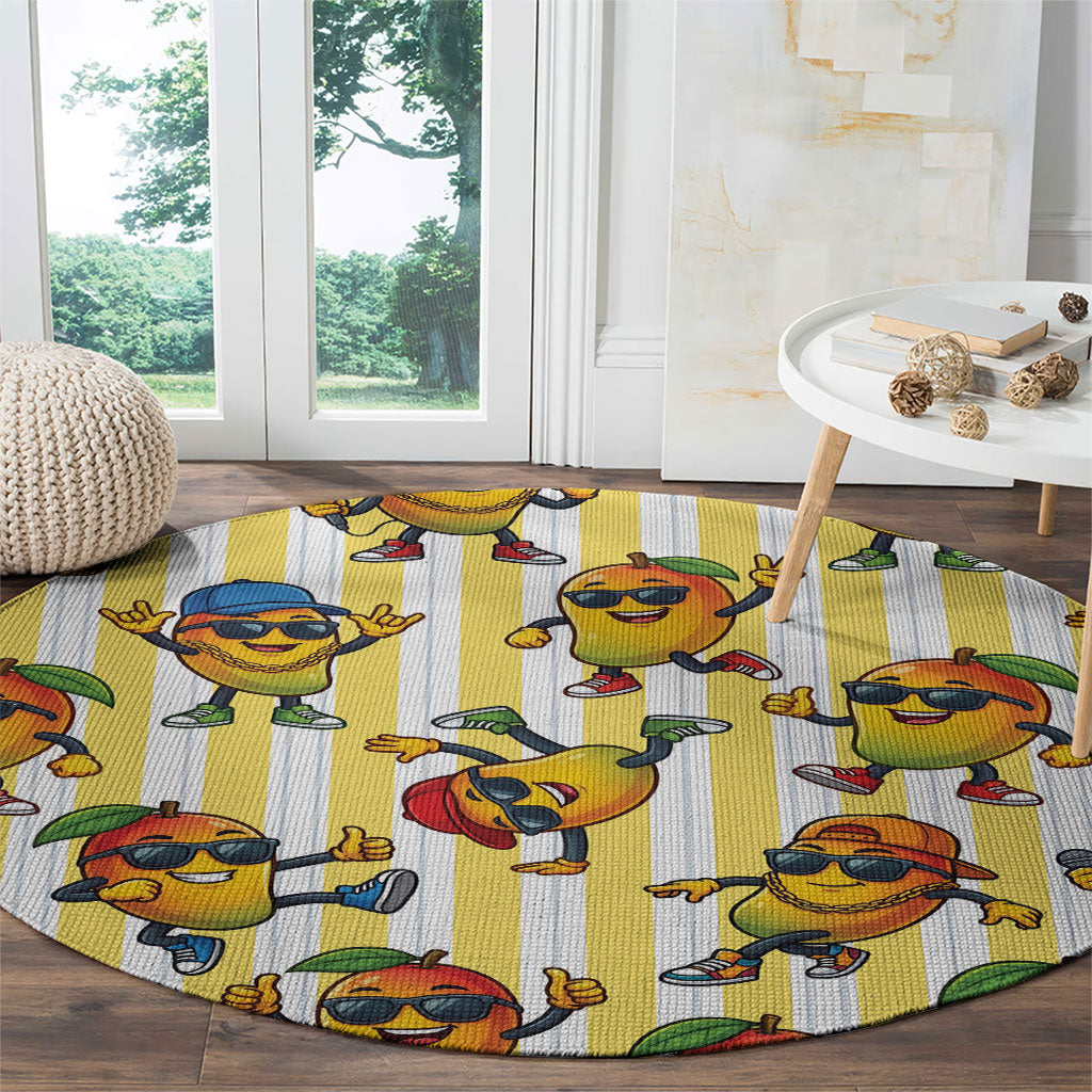 Funny Hawaii Mango Hip Hop Cartoon Round Carpet Summer Beach Party