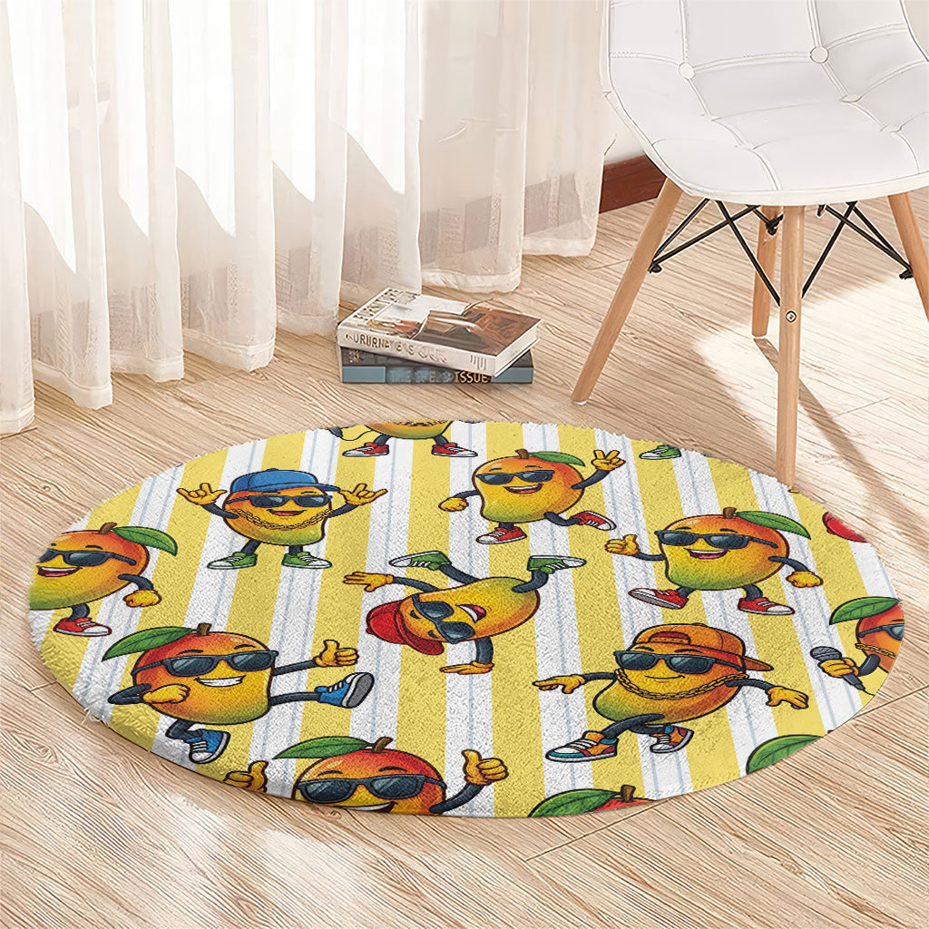 Funny Hawaii Mango Hip Hop Cartoon Round Carpet Summer Beach Party
