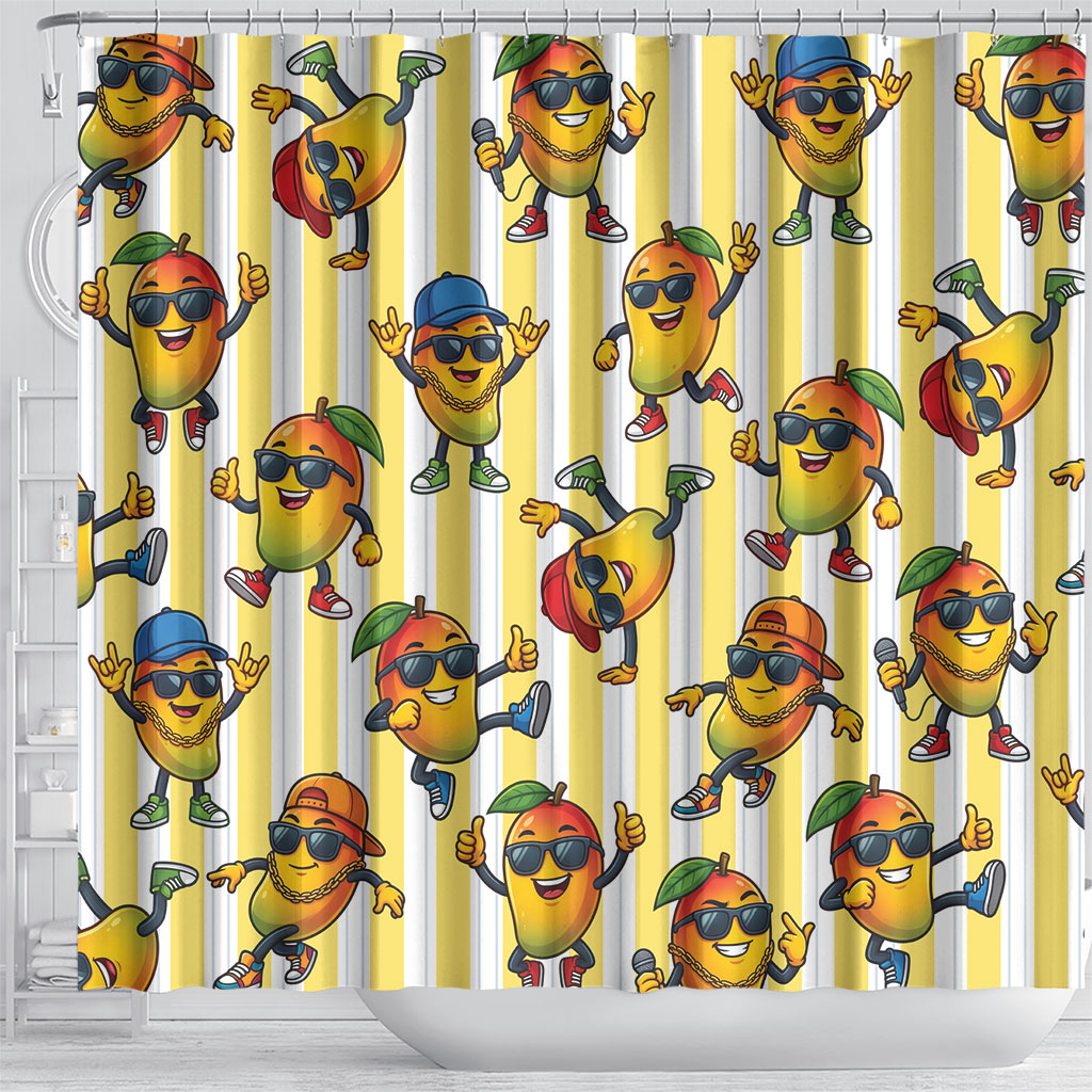 Funny Hawaii Mango Hip Hop Cartoon Shower Curtain Summer Beach Party