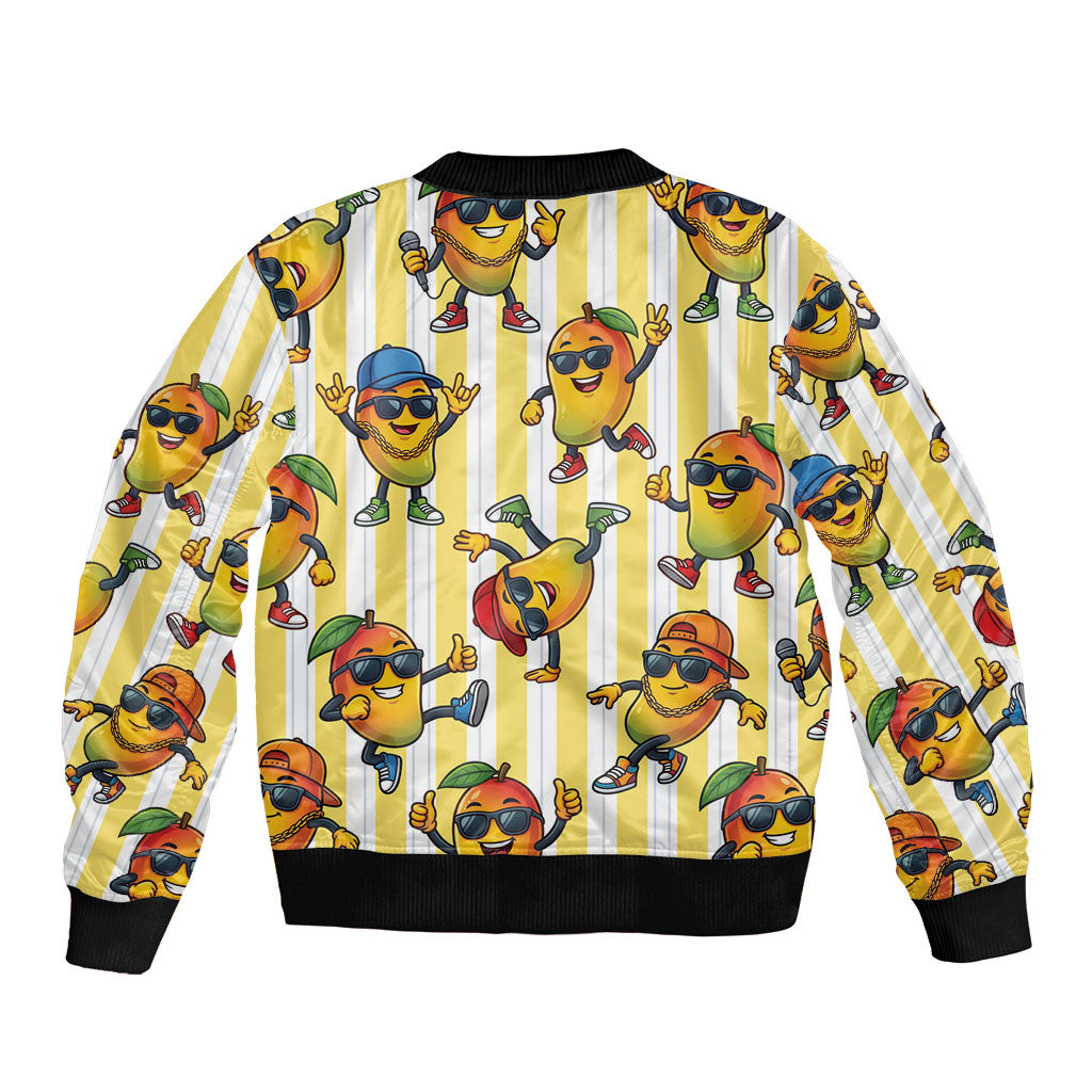 Funny Hawaii Mango Hip Hop Cartoon Sleeve Zip Bomber Jacket Summer Beach Party