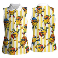 Funny Hawaii Mango Hip Hop Cartoon Women Sleeveless Polo Shirt Summer Beach Party
