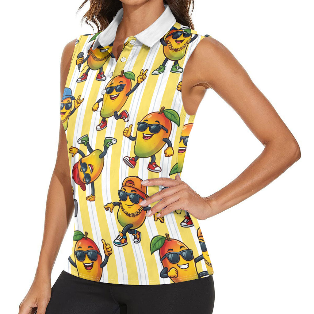 Funny Hawaii Mango Hip Hop Cartoon Women Sleeveless Polo Shirt Summer Beach Party