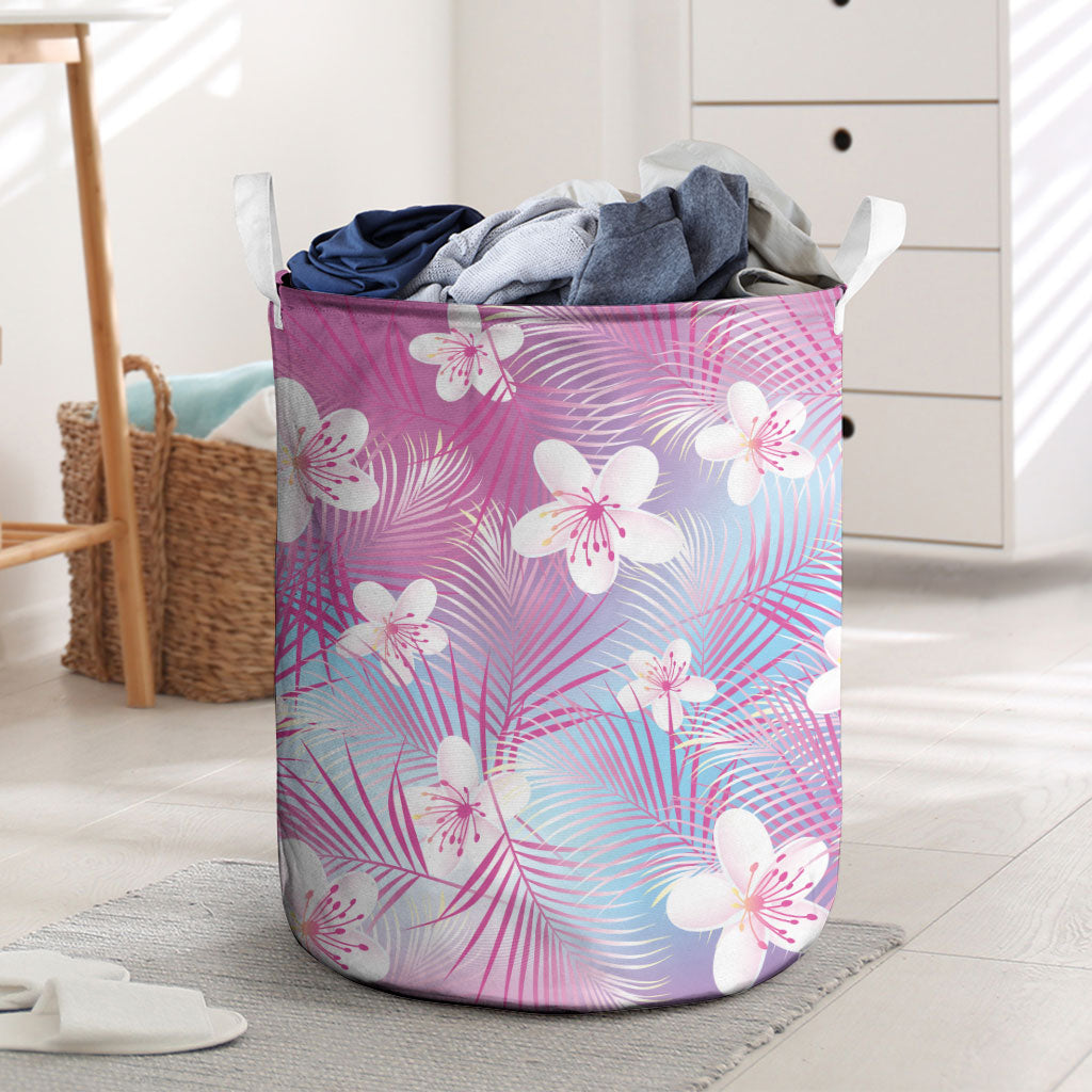 Pink Aloha Hawaiian Laundry Basket Tropical Flower Palm Leaf Pattern LT19 Pink - Polynesian Pride