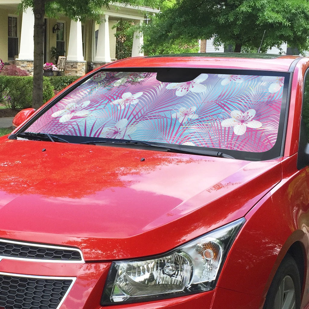 Pink Aloha Hawaiian Auto Sun Shade Tropical Flower Palm Leaf Pattern LT19 - Polynesian Pride
