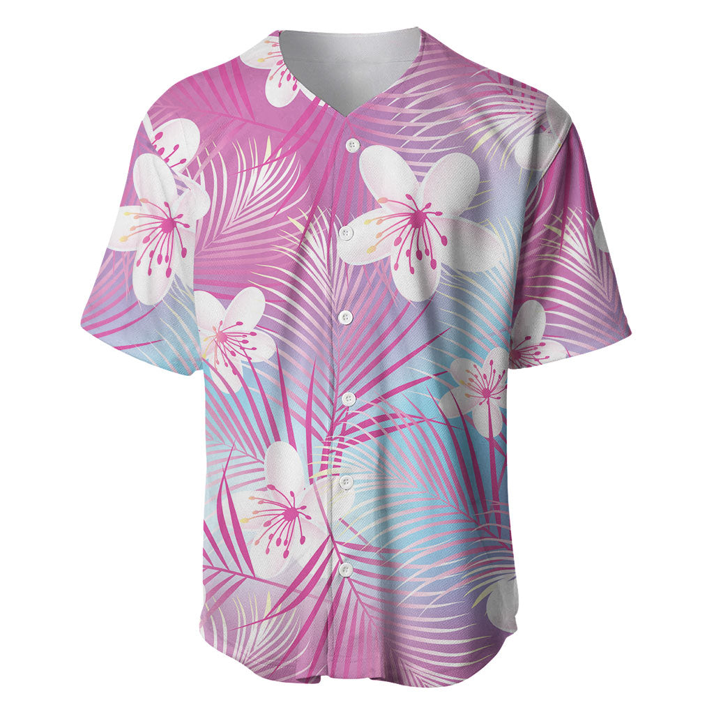 Pink Aloha Hawaiian Baseball Jersey Tropical Flower Palm Leaf Pattern LT19 Pink - Polynesian Pride