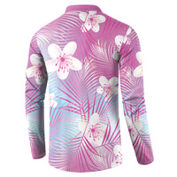 Pink Aloha Hawaiian Button Sweatshirt Tropical Flower Palm Leaf Pattern LT19 - Polynesian Pride