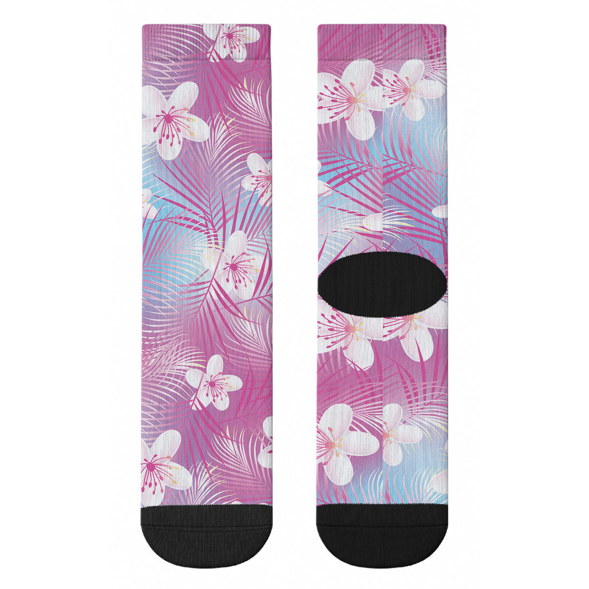 Pink Aloha Hawaiian Crew Socks Tropical Flower Palm Leaf Pattern LT19 - Polynesian Pride