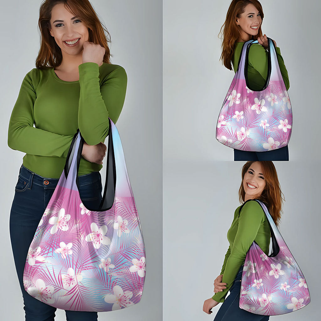 Pink Aloha Hawaiian Grocery Bag Tropical Flower Palm Leaf Pattern LT19 - Polynesian Pride