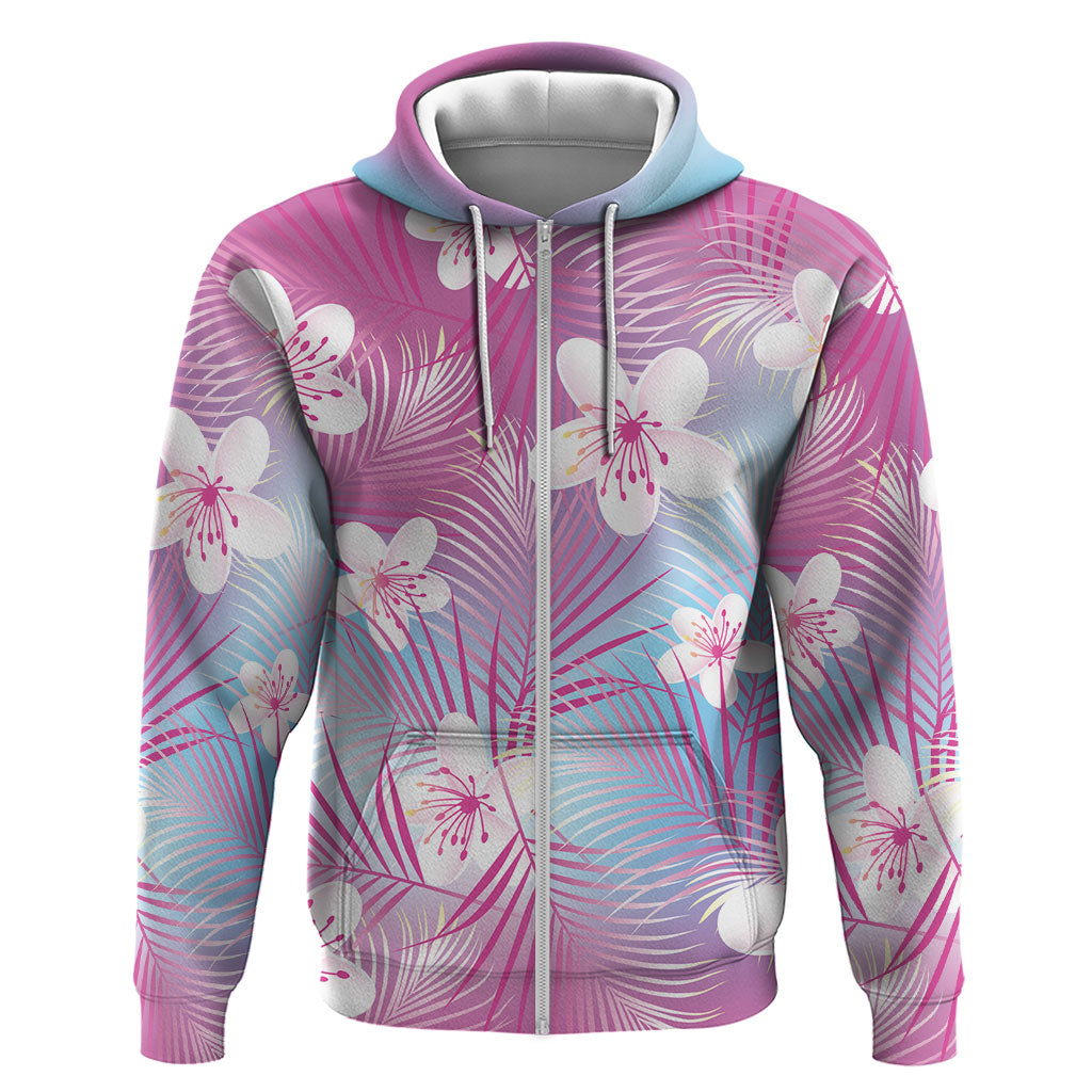 Pink Aloha Hawaiian Hoodie Tropical Flower Palm Leaf Pattern LT19 Zip Hoodie Pink - Polynesian Pride