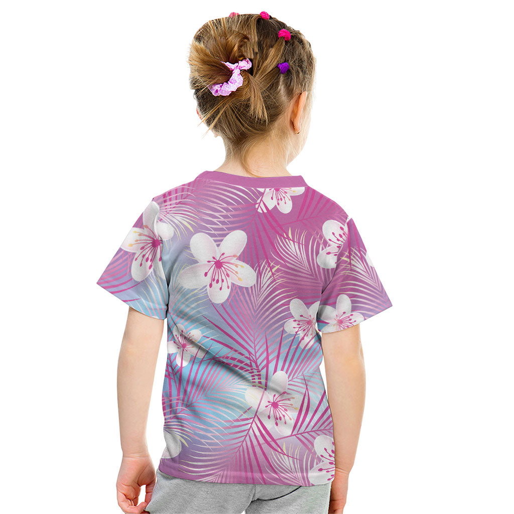 Pink Aloha Hawaiian Kid T Shirt Tropical Flower Palm Leaf Pattern LT19 - Polynesian Pride
