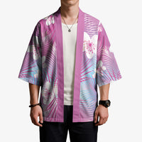 Pink Aloha Hawaiian Kimono Tropical Flower Palm Leaf Pattern LT19 - Polynesian Pride