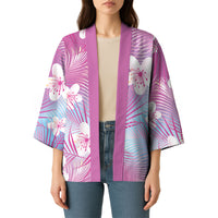 Pink Aloha Hawaiian Kimono Tropical Flower Palm Leaf Pattern LT19 - Polynesian Pride
