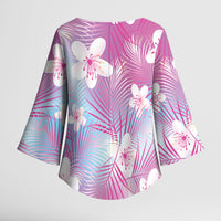 Pink Aloha Hawaiian Kimono Sleeve Blouse Tropical Flower Palm Leaf Pattern LT19 - Polynesian Pride