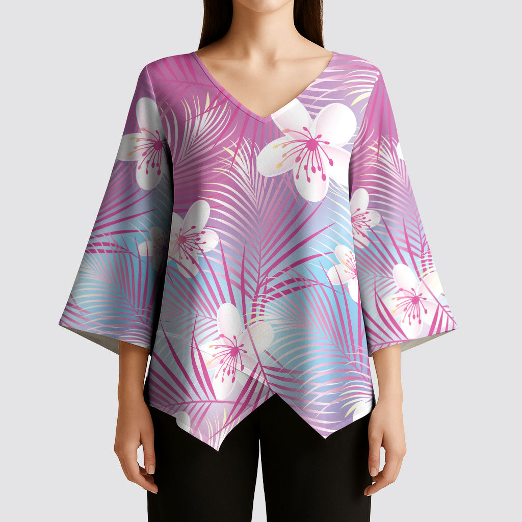 Pink Aloha Hawaiian Kimono Sleeve Blouse Tropical Flower Palm Leaf Pattern LT19 - Polynesian Pride