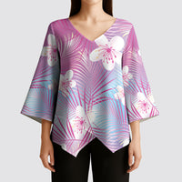 Pink Aloha Hawaiian Kimono Sleeve Blouse Tropical Flower Palm Leaf Pattern LT19 - Polynesian Pride