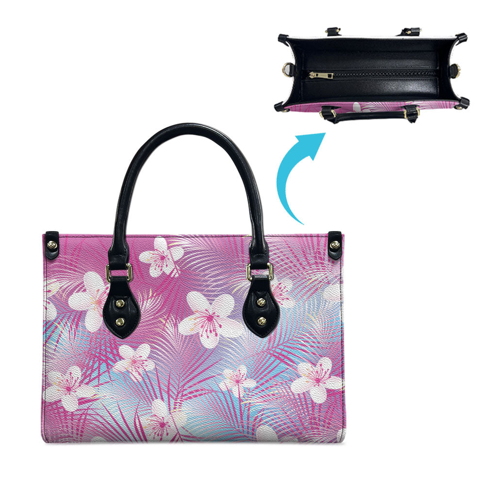 Pink Aloha Hawaiian Leather Bag Tropical Flower Palm Leaf Pattern LT19 - Polynesian Pride