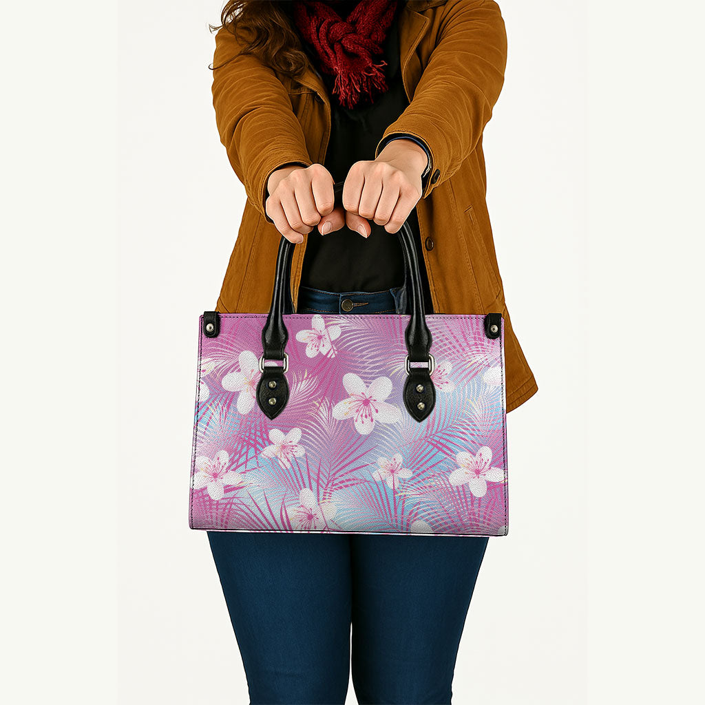 Pink Aloha Hawaiian Leather Bag Tropical Flower Palm Leaf Pattern LT19 - Polynesian Pride