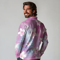Pink Aloha Hawaiian Long Sleeve Polo Shirt Tropical Flower Palm Leaf Pattern LT19 - Polynesian Pride