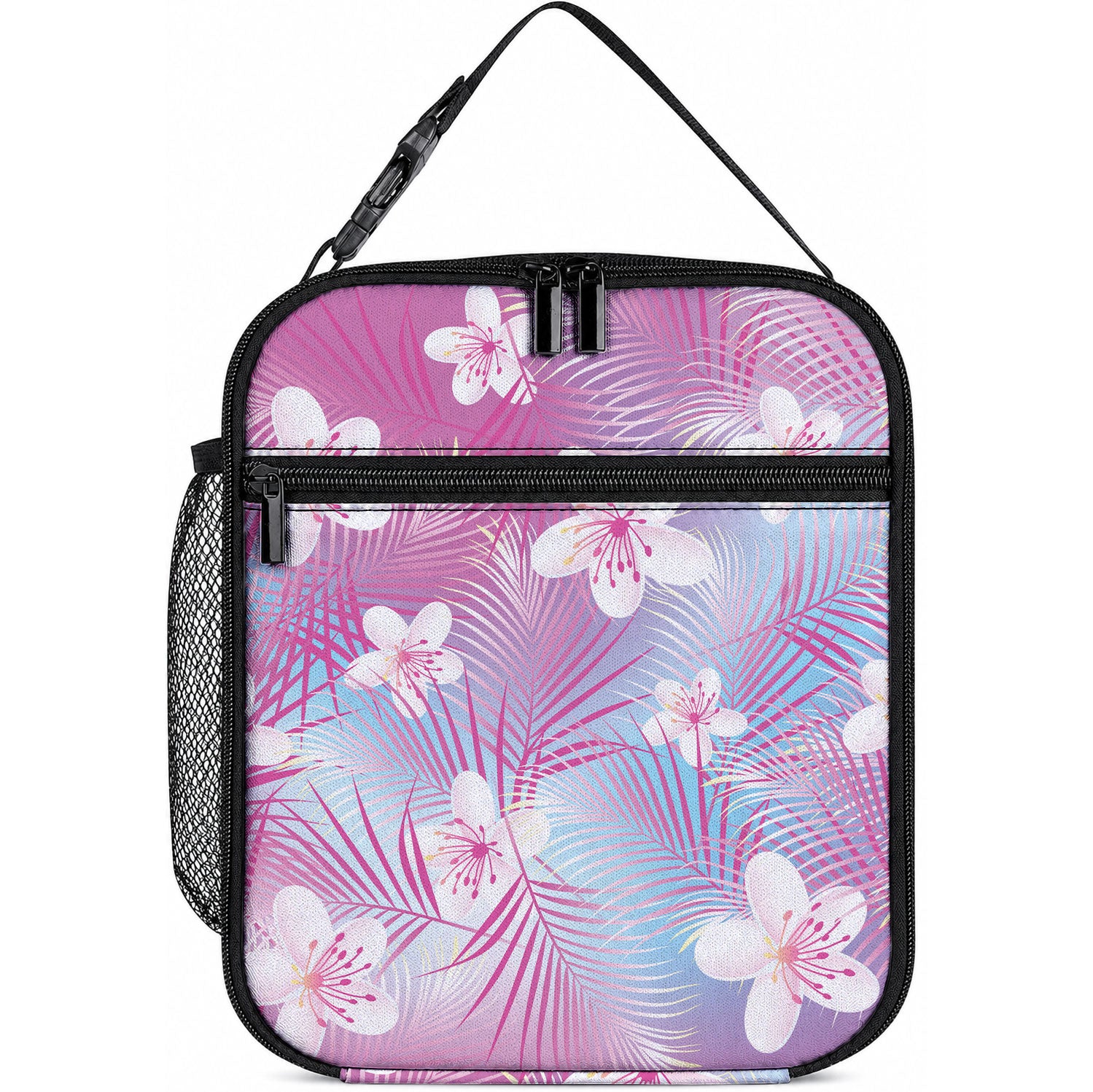 Pink Aloha Hawaiian Lunch Bag Tropical Flower Palm Leaf Pattern LT19 10.2 × 8.3 × 4.3 inch Pink - Polynesian Pride
