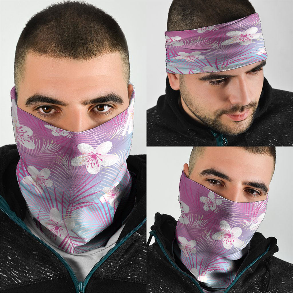 Pink Aloha Hawaiian Neck Gaiter Tropical Flower Palm Leaf Pattern LT19 - Polynesian Pride