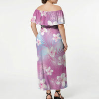 Pink Aloha Hawaiian Off Shoulder Maxi Dress Tropical Flower Palm Leaf Pattern LT19 - Polynesian Pride