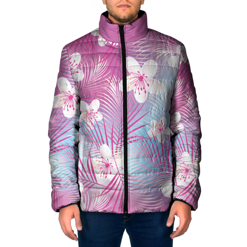 Pink Aloha Hawaiian Padded Jacket Tropical Flower Palm Leaf Pattern LT19 Men Pink - Polynesian Pride