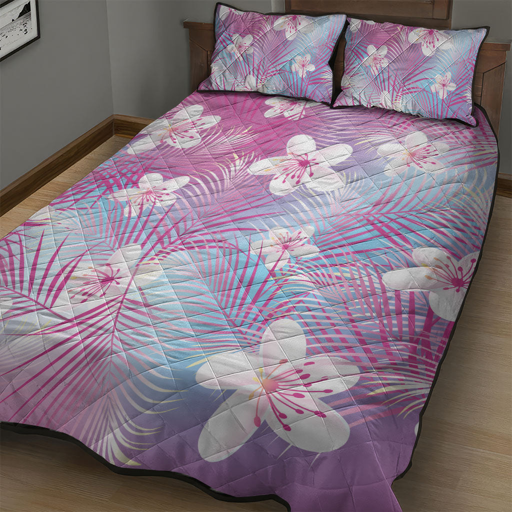 Pink Aloha Hawaiian Quilt Bed Set Tropical Flower Palm Leaf Pattern LT19 - Polynesian Pride