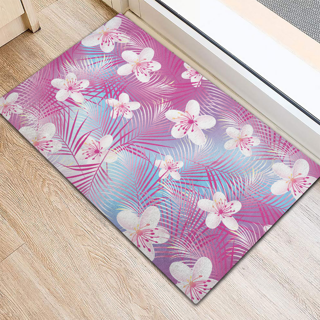 Pink Aloha Hawaiian Rubber Doormat Tropical Flower Palm Leaf Pattern LT19 - Polynesian Pride