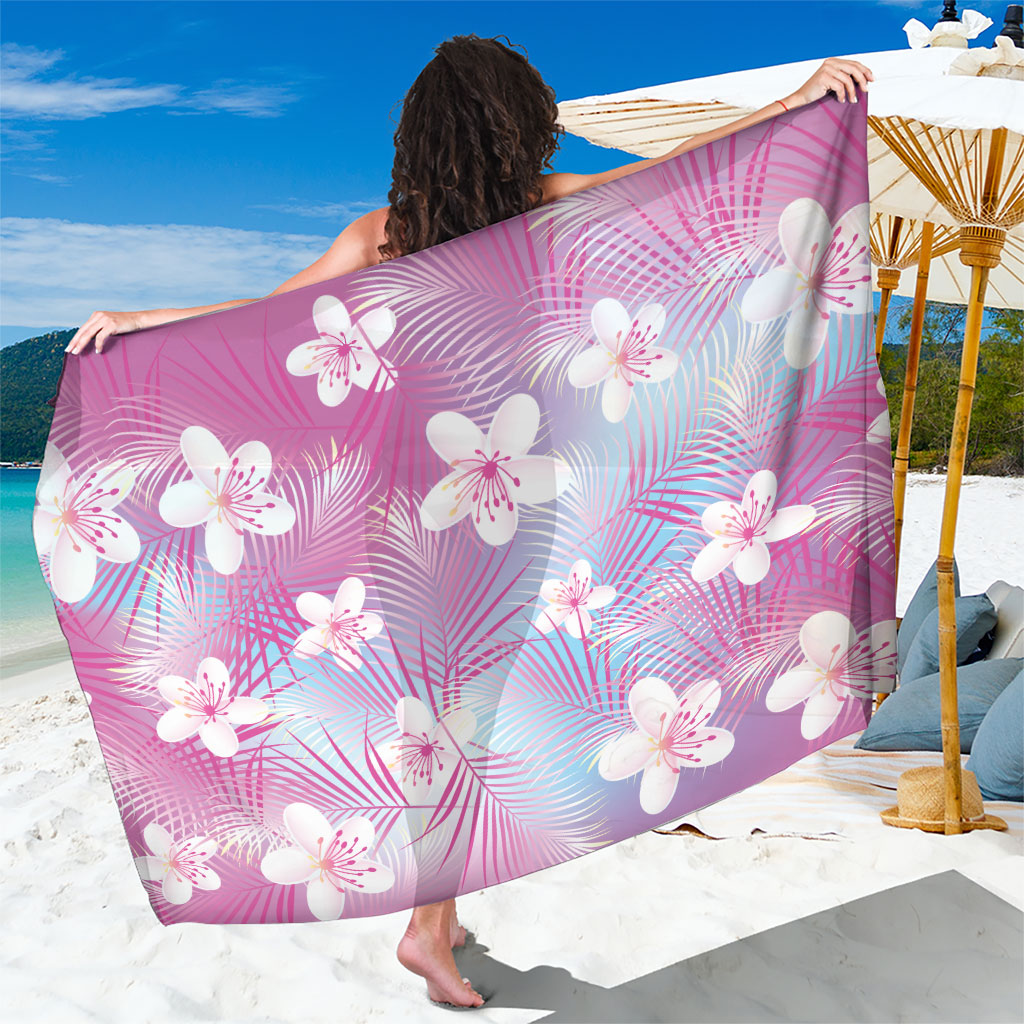 Pink Aloha Hawaiian Sarong Tropical Flower Palm Leaf Pattern