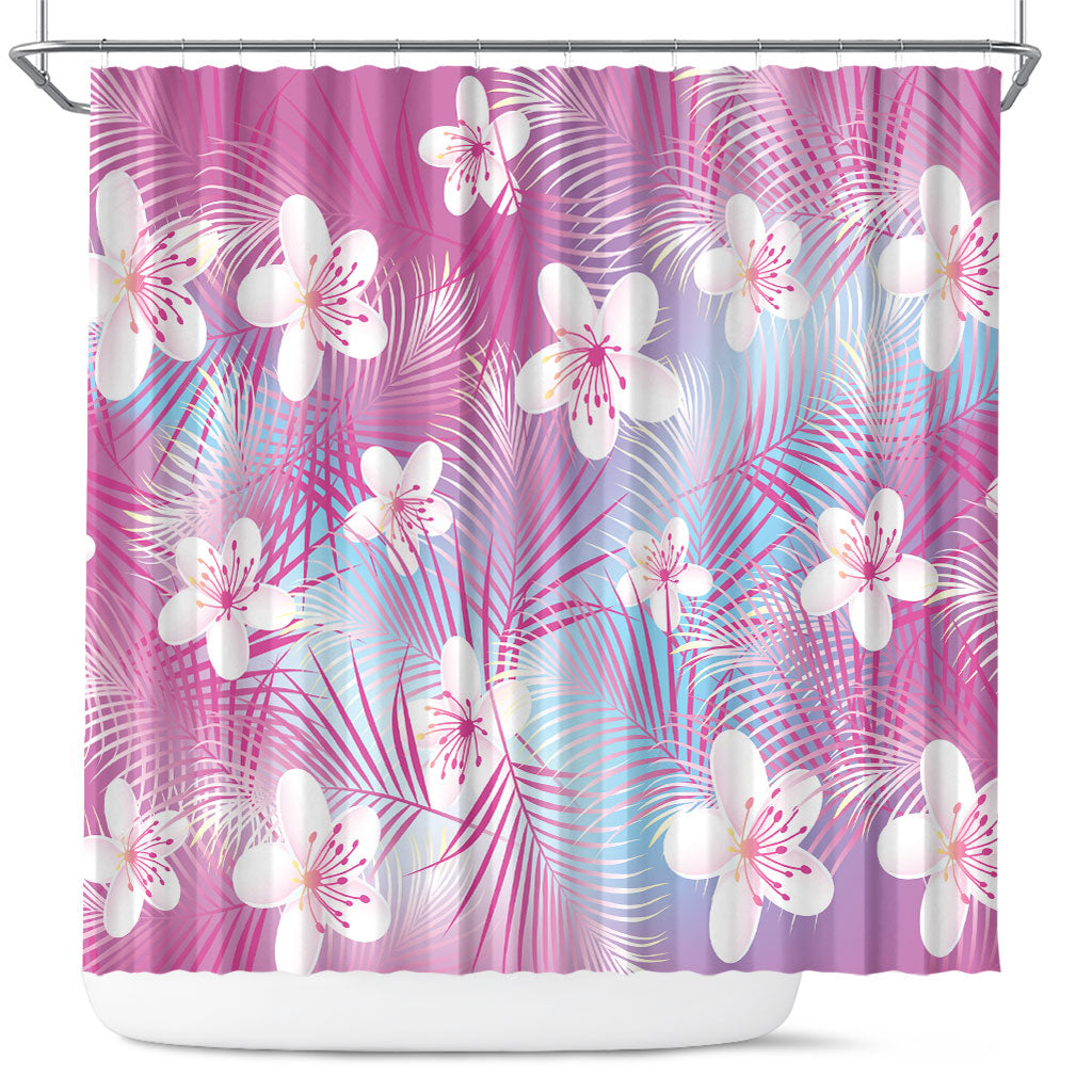 Pink Aloha Hawaiian Shower Curtain Tropical Flower Palm Leaf Pattern LT19 Pink - Polynesian Pride