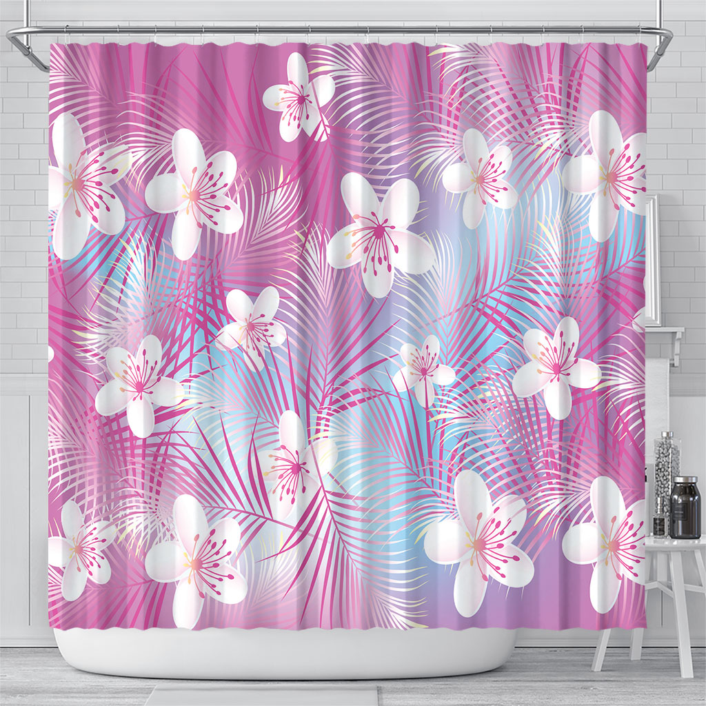 Pink Aloha Hawaiian Shower Curtain Tropical Flower Palm Leaf Pattern LT19 - Polynesian Pride