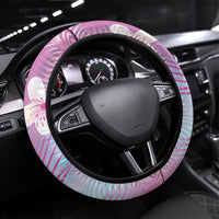 Pink Aloha Hawaiian Steering Wheel Cover Tropical Flower Palm Leaf Pattern LT19 Universal Fit Pink - Polynesian Pride