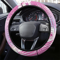 Pink Aloha Hawaiian Steering Wheel Cover Tropical Flower Palm Leaf Pattern LT19 - Polynesian Pride