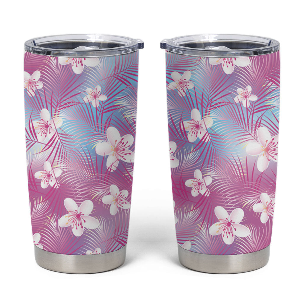 Pink Aloha Hawaiian Tumbler Cup Tropical Flower Palm Leaf Pattern LT19 Pink - Polynesian Pride