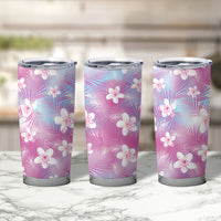 Pink Aloha Hawaiian Tumbler Cup Tropical Flower Palm Leaf Pattern LT19 - Polynesian Pride