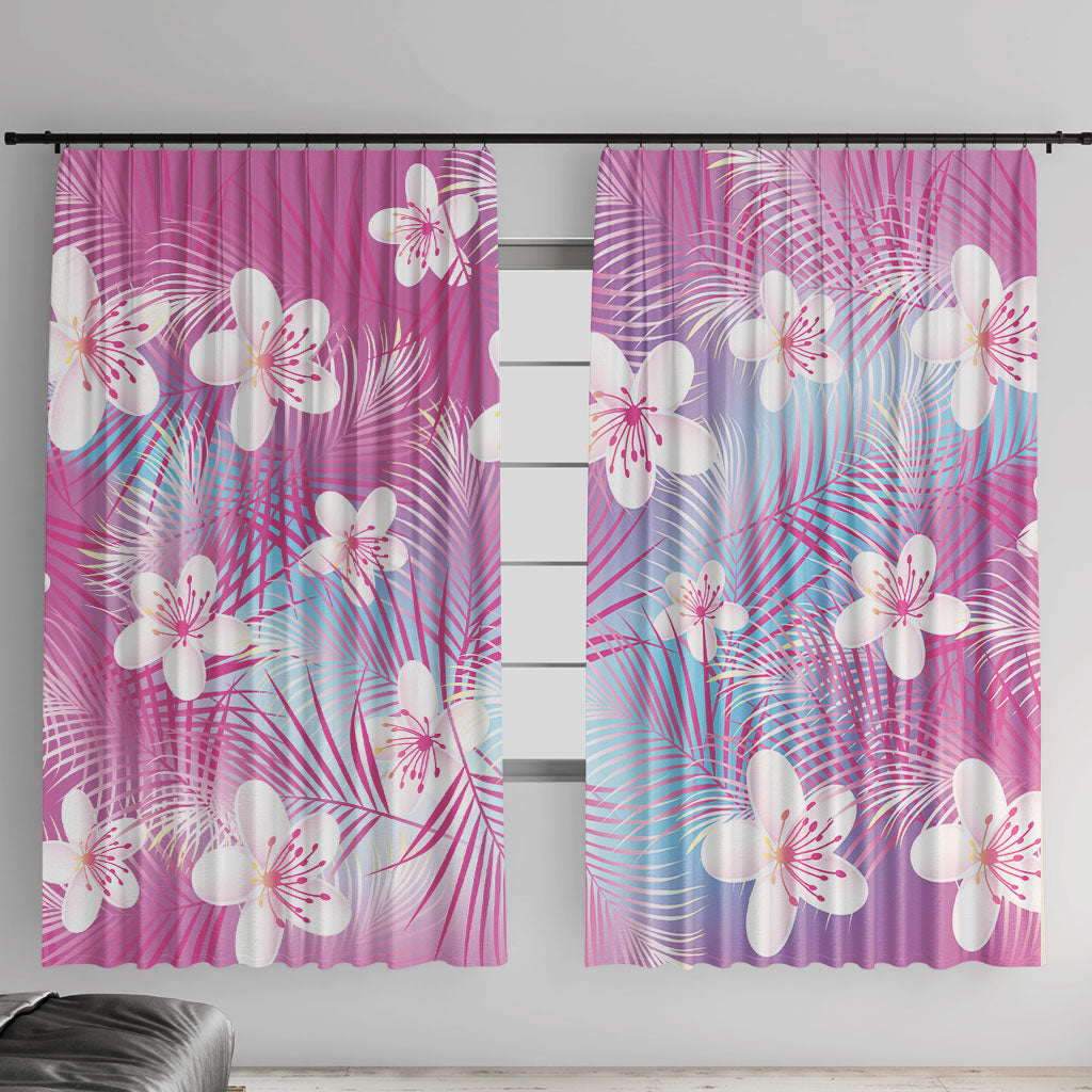 Pink Aloha Hawaiian Window Curtain Tropical Flower Palm Leaf Pattern LT19 With Hooks Pink - Polynesian Pride