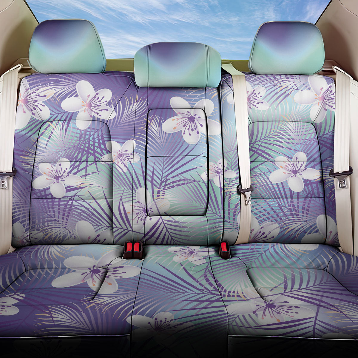 Purple Aloha Hawaiian Back Car Seat Cover Tropical Flower Palm Leaf Pattern LT19 One Size Purple - Polynesian Pride
