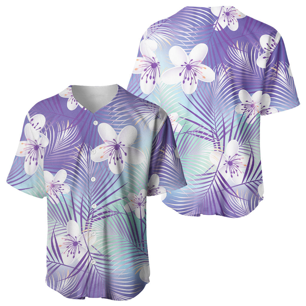 Purple Aloha Hawaiian Baseball Jersey Tropical Flower Palm Leaf Pattern LT19 - Polynesian Pride